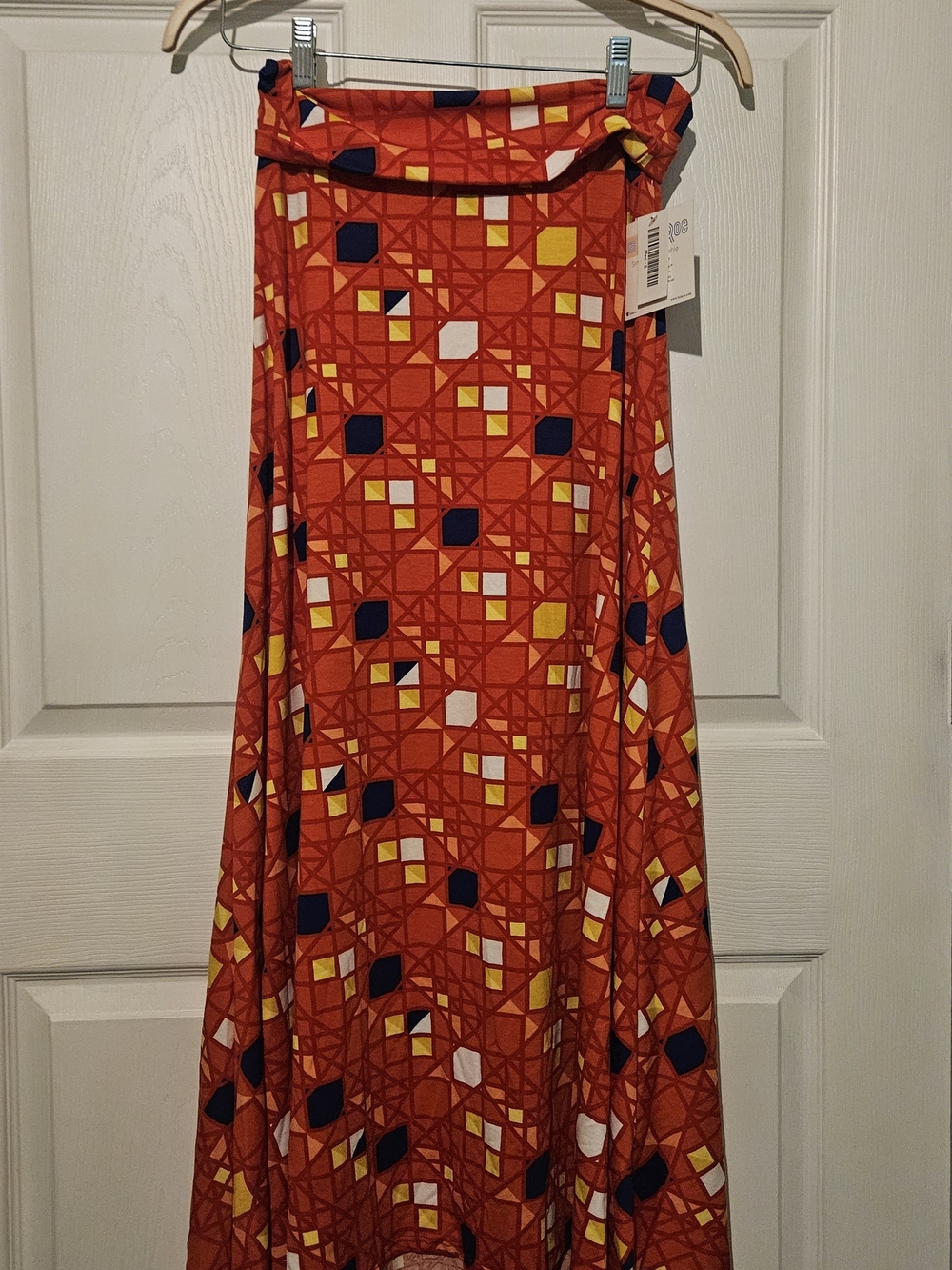 LuLaRoe S Maxi Skirt NWT Fold Over Waist Geometric Print Red Yellow Blue Boho
